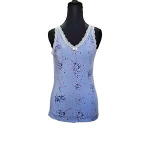Gap Body Womens M Baby Blue Feminine Cottagecore Floral Lace Trim Y2K Tank Top